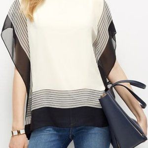 Ann Taylor Fluttery Border Stripe Caftan Top, Black & White, Short Sleeve Size M
